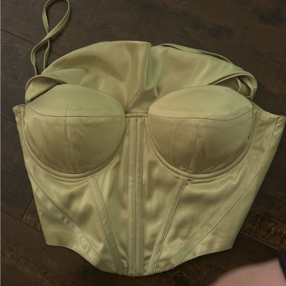 Corset green silk top - Picture 2 of 2